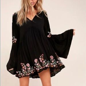 Free People Te Amo Black Embroidered Babydoll Mini Dress Extra Small XS  (M2)